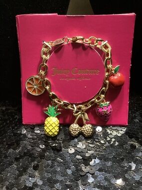 Juicy Couture Gold Chain Bracelet with Colorful Fruit Charms